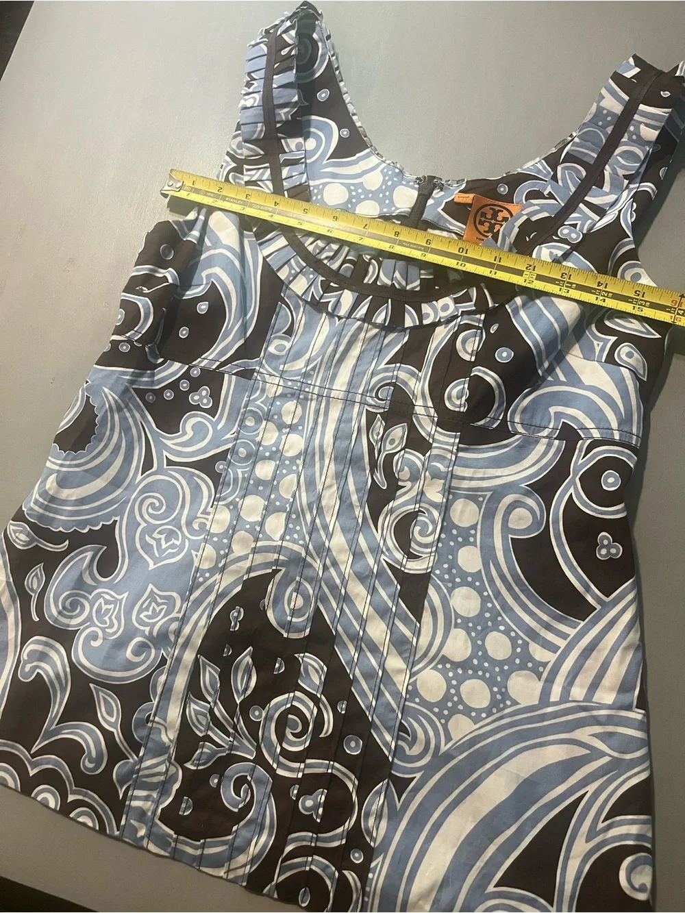 Tory Burch Blue & Brown Paisley Sleeveless Cotton Blouse - Size 8